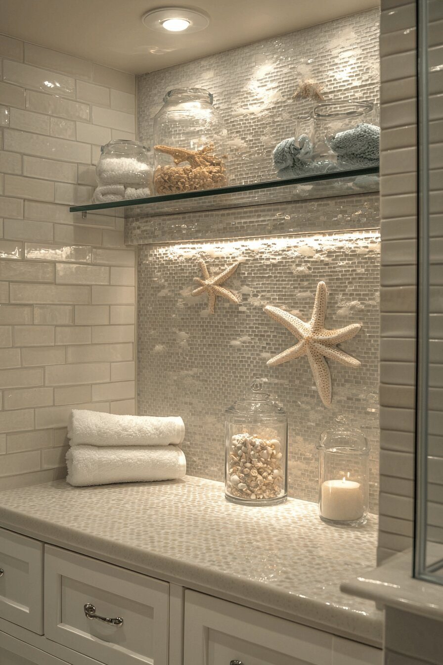 11. Playful Starfish Coastal Shower