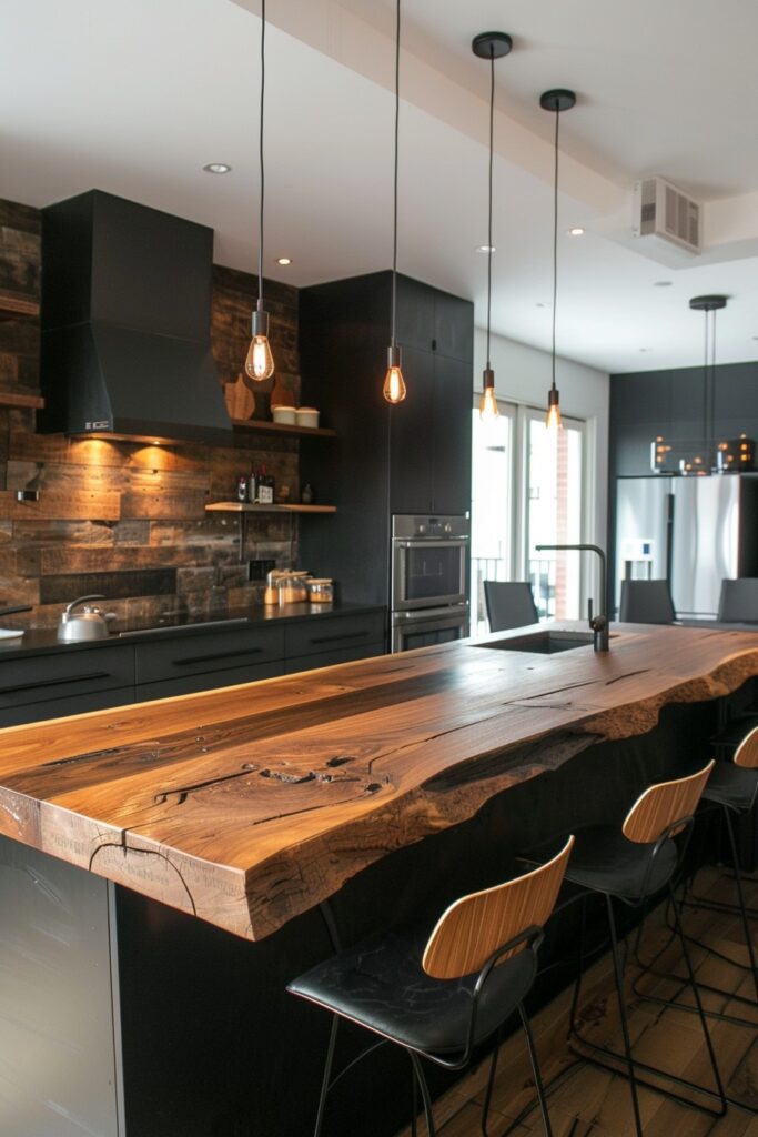 8. Black and Timber Kitchens with Drama