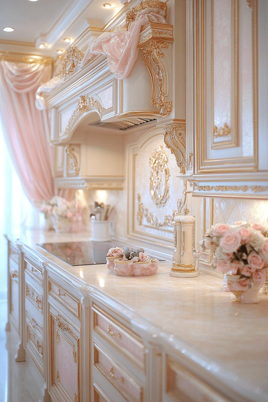 13. Creamy Pink Graceful Kitchen
