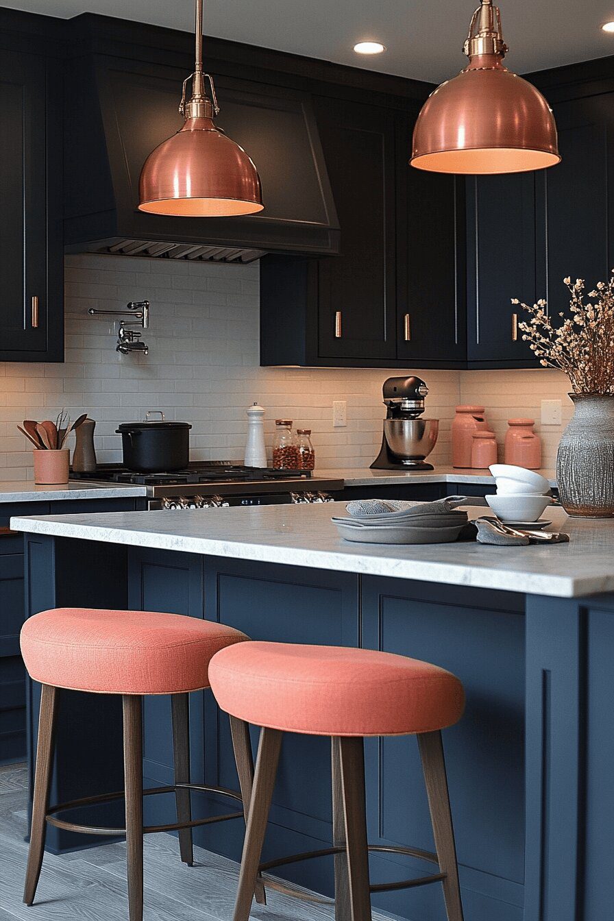 5. Coral Pop Sleek Kitchen