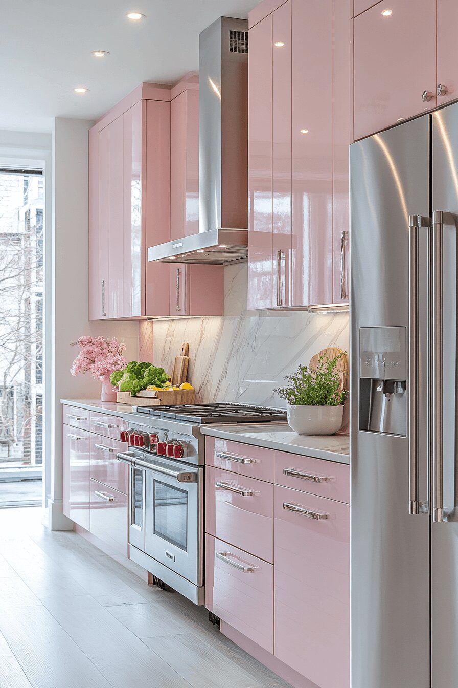 14. Pale Pink Shiny Kitchen