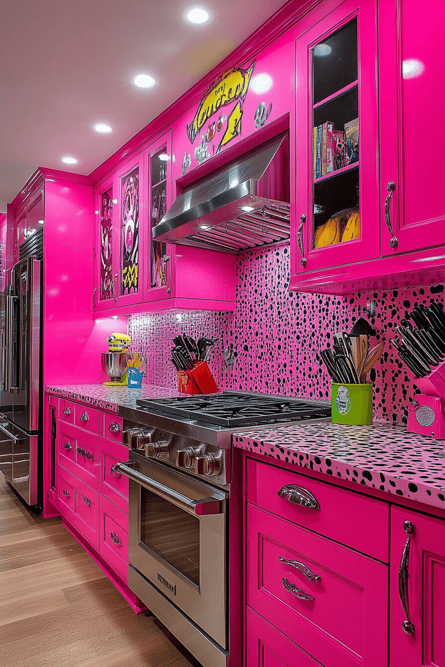 6. Neon Pink Playful Kitchen
