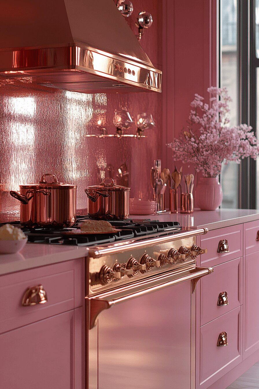 23. Chic Rose Gold Pink Kitchen