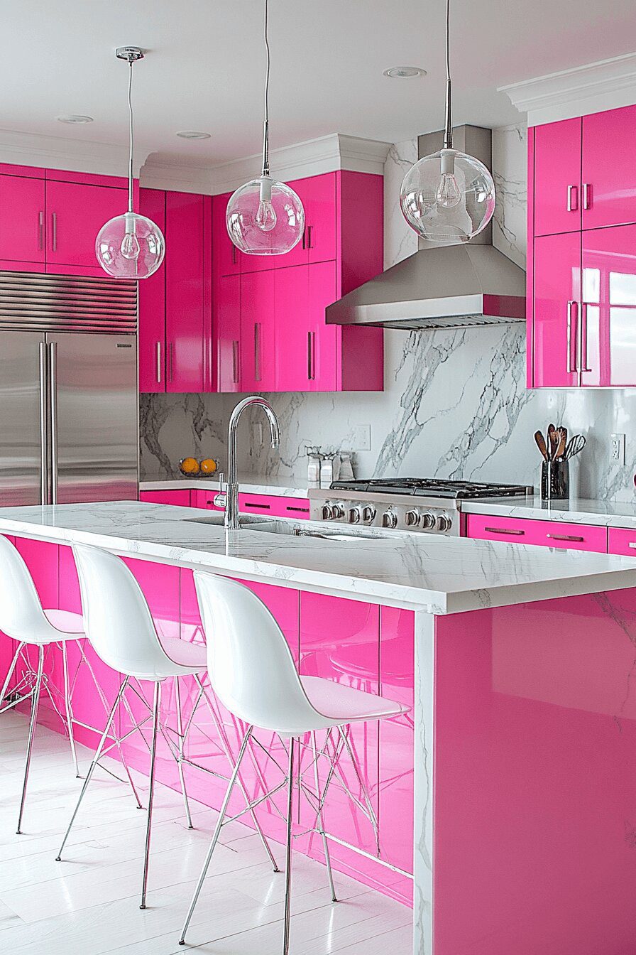 20. Cheerful Pink and White Kitchen