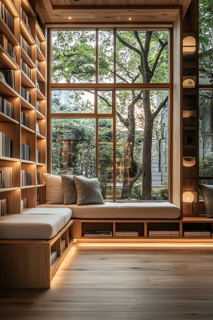 17. Japandi Library, Quiet and Tranquil