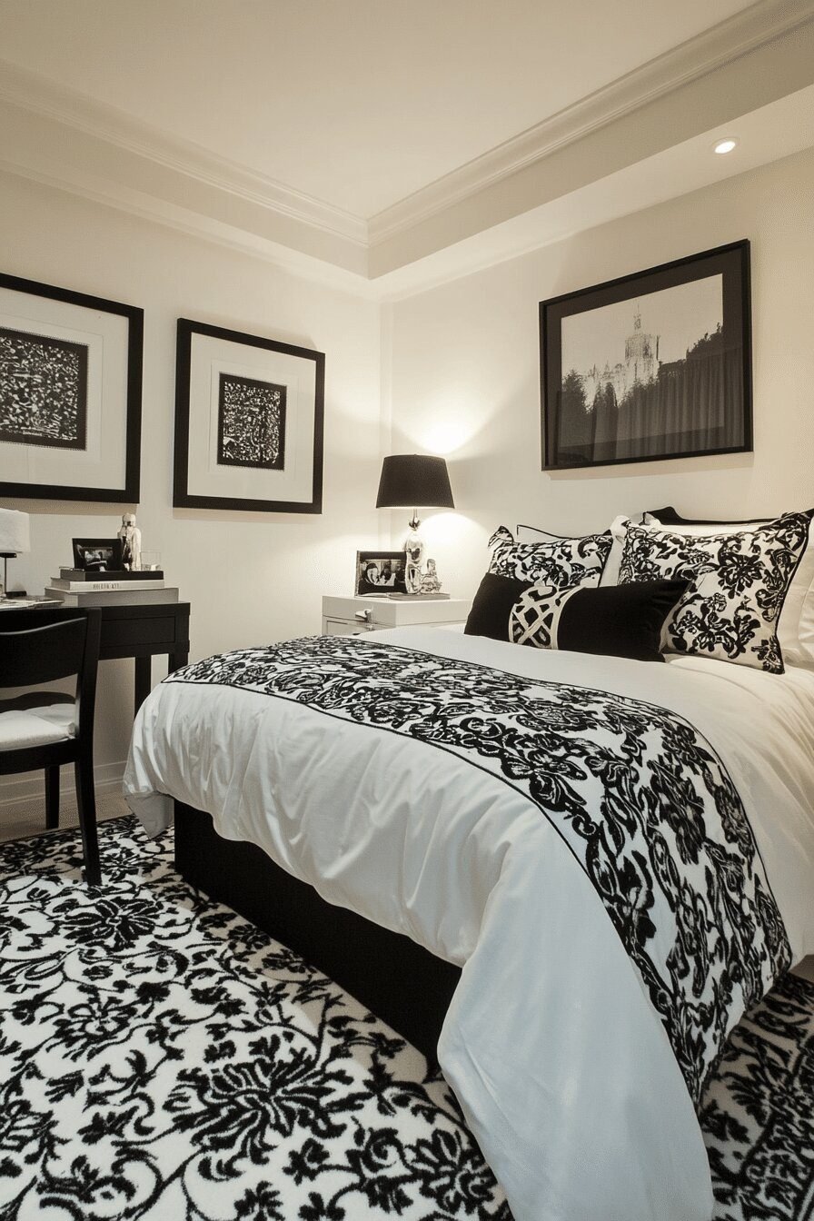 7. Dramatic Monochrome Bedroom